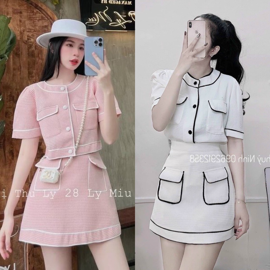 Set áo xốp viền túi hộp+chân váy 💖 KÈM ẢNH THẬT