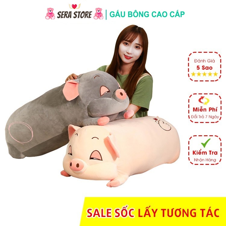 Gấu Bông Gối Ôm Heo Buồn Ngủ Heo Mắt Híp Béo Ú Ngộ Nghĩnh, Vải Nhung Hàn Co Dãn 4 Chiều Không Rụng Lông, Kích thước 45CM