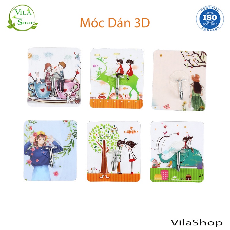 Móc Dán Tường 3D, Móc Dán Tường Chịu Lực Treo Đồ Màu Sắc 3D Đẹp Mắt Siêu Dính Đa Năng