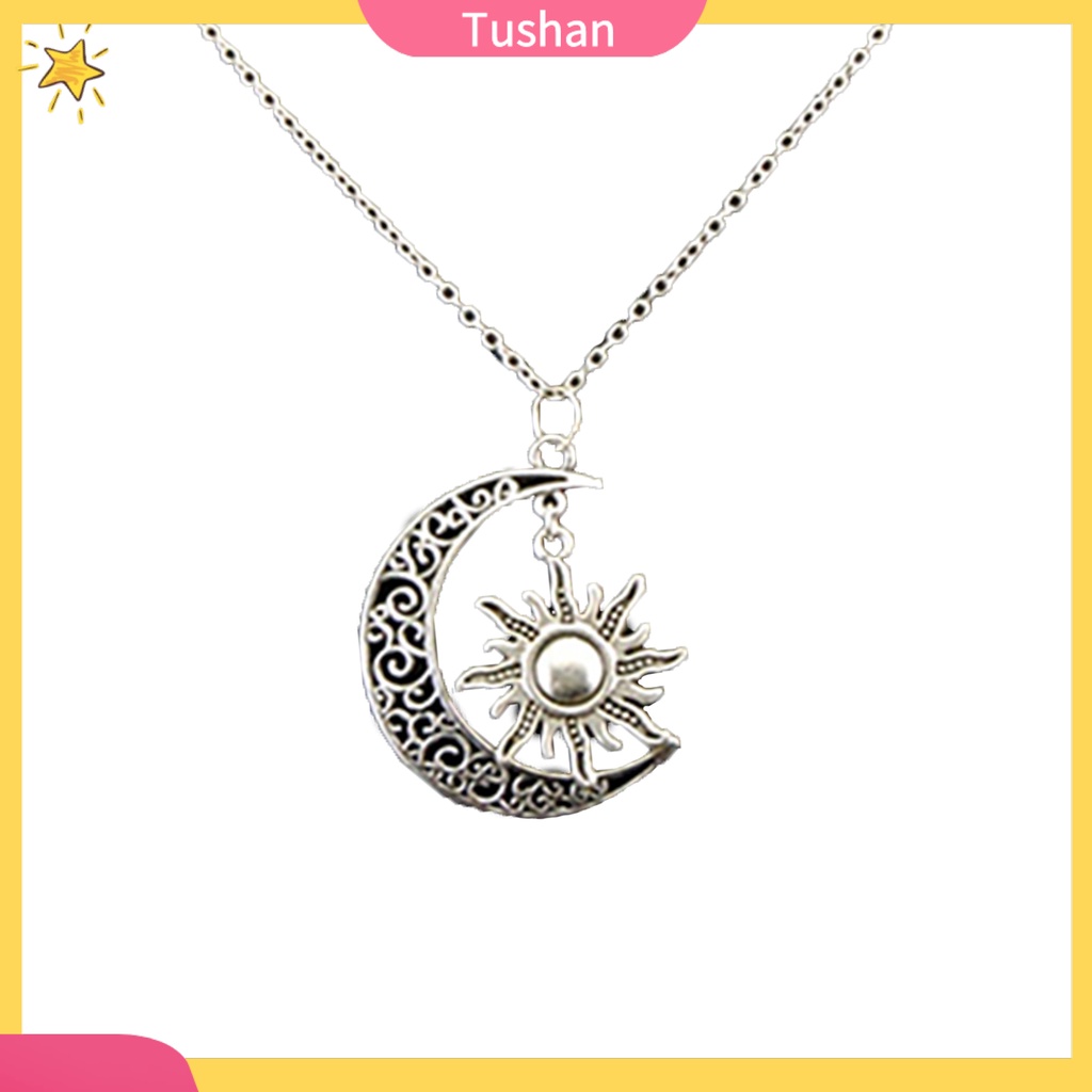 TUSH_Unisex Vintage Sun Moon Pendant Alloy Chain Necklace Jewelry Charms