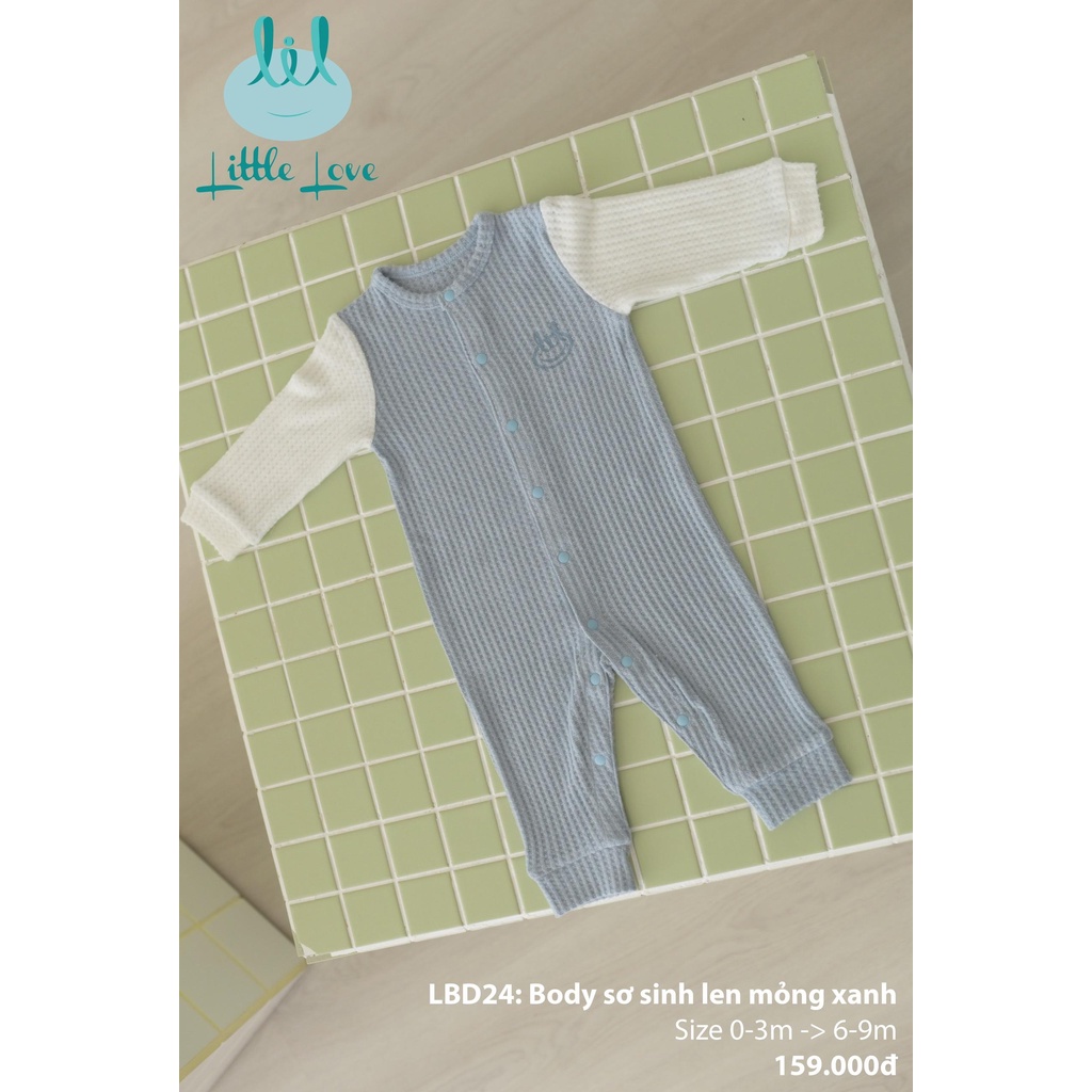 Little Love body dài tay sơ sinh cài thẳng len vừa thu đông cho bé 0- 9 tháng