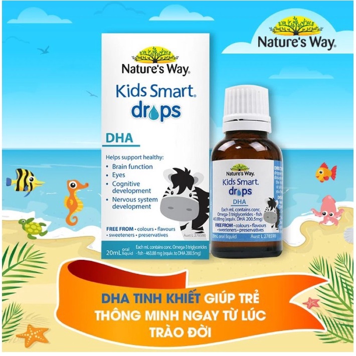 DHA Cho Bé Kids Smart Drops Nature's Way - Tăng Chỉ Số IQ, Giúp Bé Thông Minh Ngay Từ Lúc Trào Đời