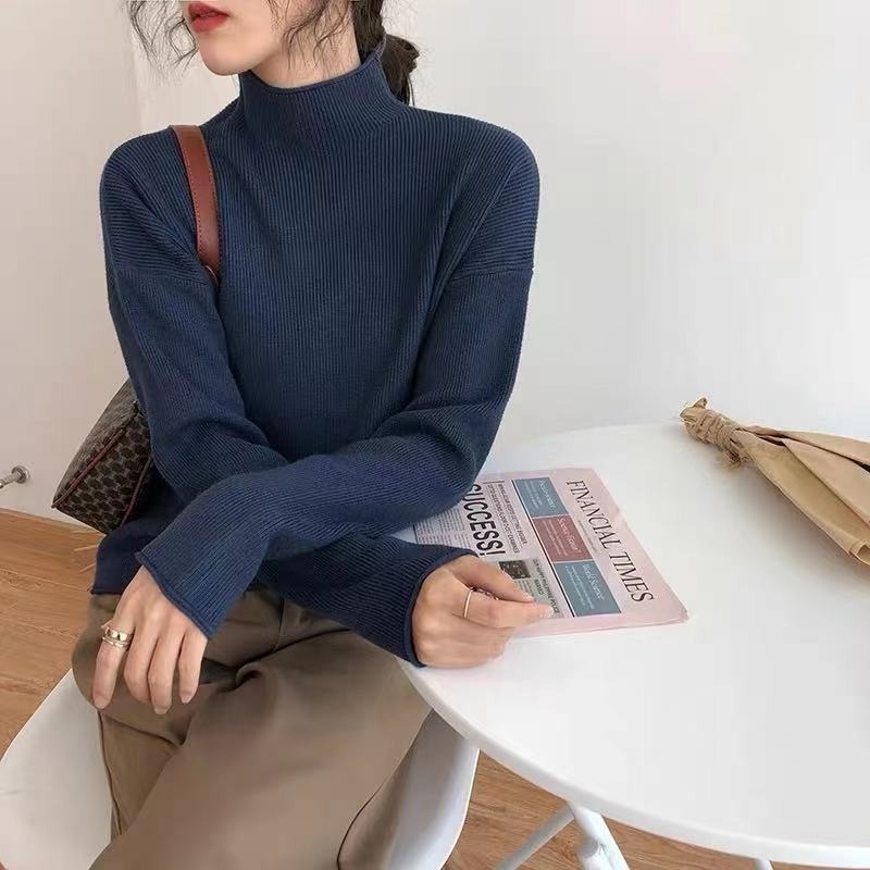 【ZHELIHANGFEI】Áo Len Tay Dài Cổ Lọ Dễ Phối Đồ