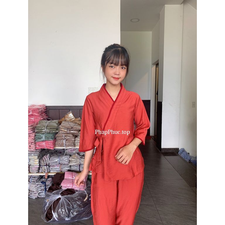 Thời trang đi chùa - đồ lam - đồ phật tử- Đũi tơ mát, cột nơ không thêu | BigBuy360 - bigbuy360.vn