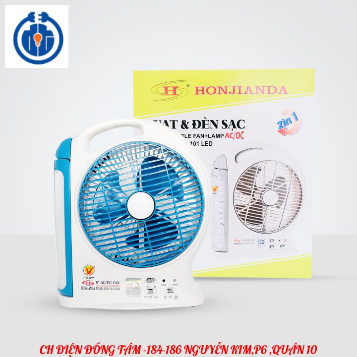 ⚡GIAO HỎA TỐC⚡ Quạt Sạc Kiêm Đèn Sạc HONJIANDA HJD- FL203 LED 2 bình - Hàng chính hãng.