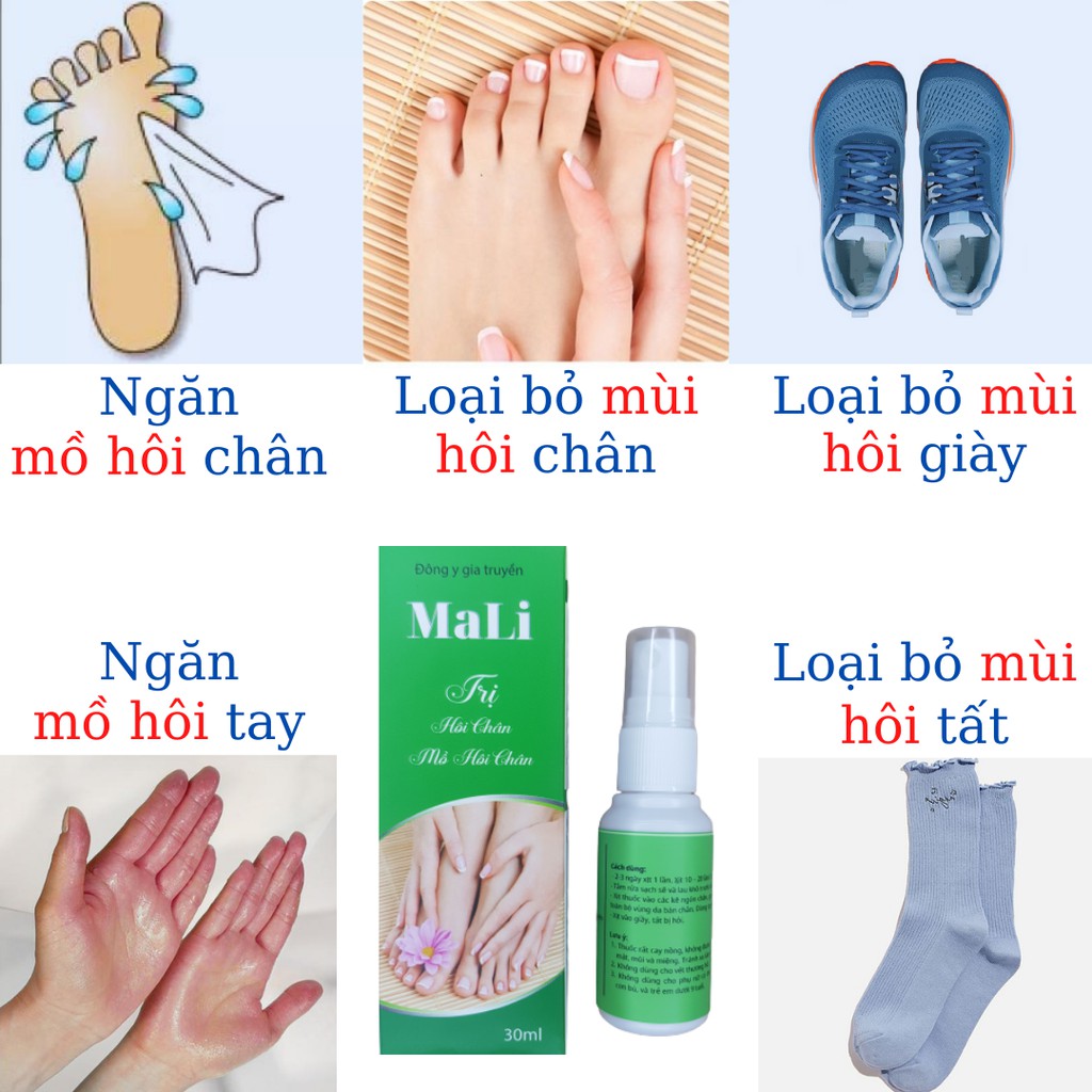 Xịt loại bỏ mùi hôi và mồ hôi chân, tay, giày, tất MaLi 30ml/1 lọ