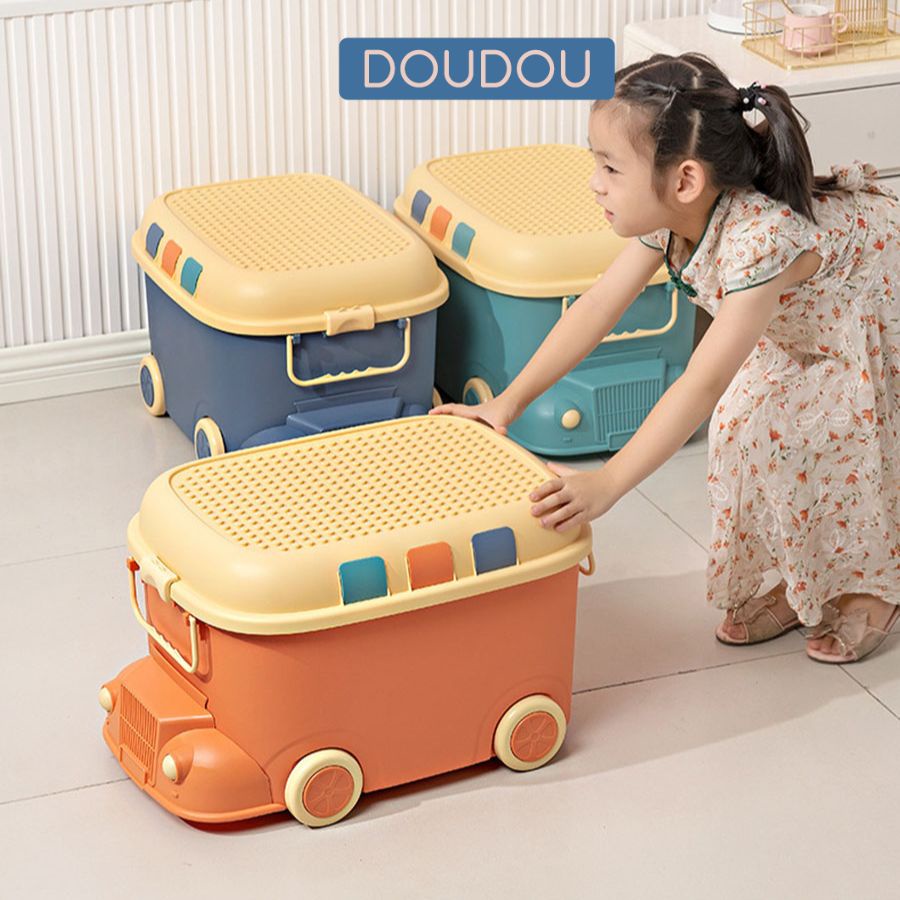 Thùng Đựng Đồ Đa Năng Có Bánh Xe, Thùng Đựng Đồ Chơi Ô Tô, Đựng Quần Áo, Có Thể Chơi L.eGo An Toàn Cho Trẻ Nhỏ Q013