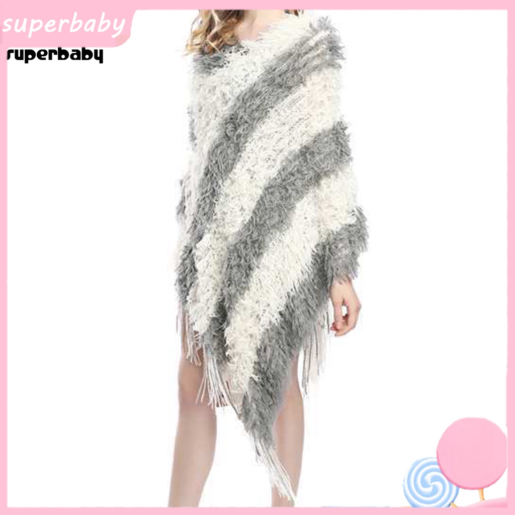 Áo choàng dệt kim dáng rộng phối lông thời trang cho nữ
 | BigBuy360 - bigbuy360.vn