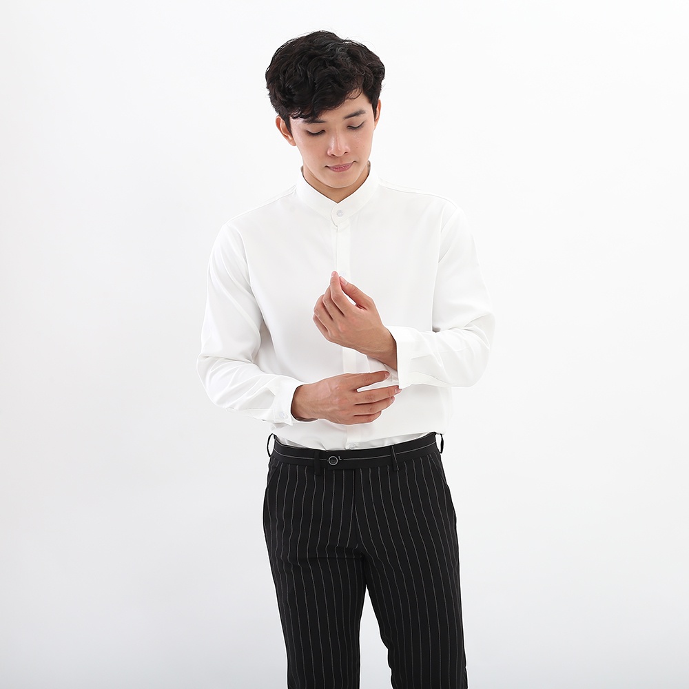 [Mã LT50 giảm 50k đơn 250k] Áo sơ mi nam BOTEE Cổ Tàu màu trắng form rộng dài tay cao cấp | BigBuy360 - bigbuy360.vn