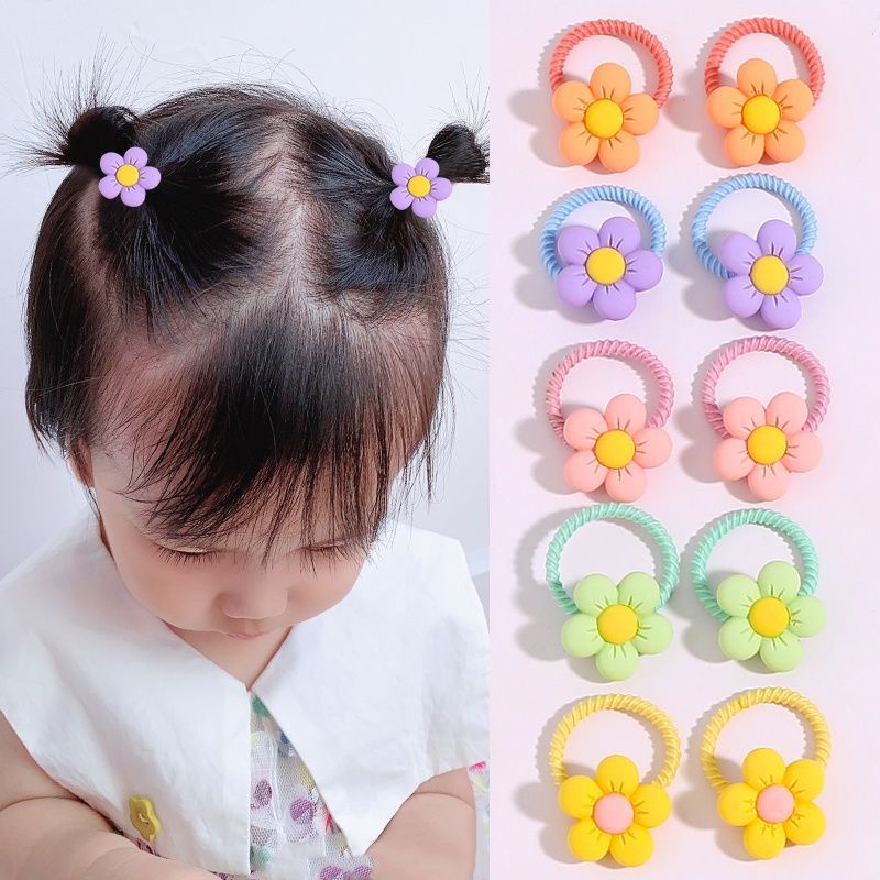 Set 10 Dây Cột Tóc Co Giãn Đính Hoa / Động Vật Nhiều Màu Sắc Dễ Thương Cho Bé Gái