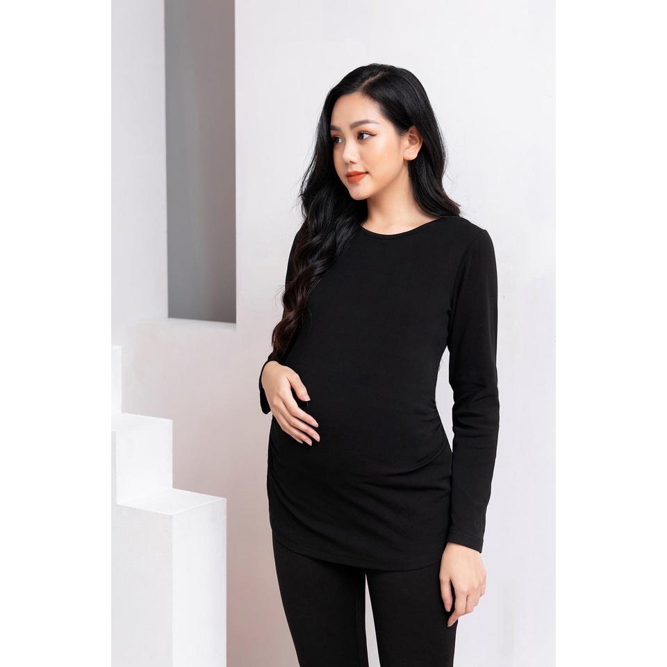 Áo Thun Bầu Dài Tay Thiết Kế Co Dãn Mềm Mại Áo Cho Mẹ Bầu Giữ Nhiệt Đủ Size 45-78kg