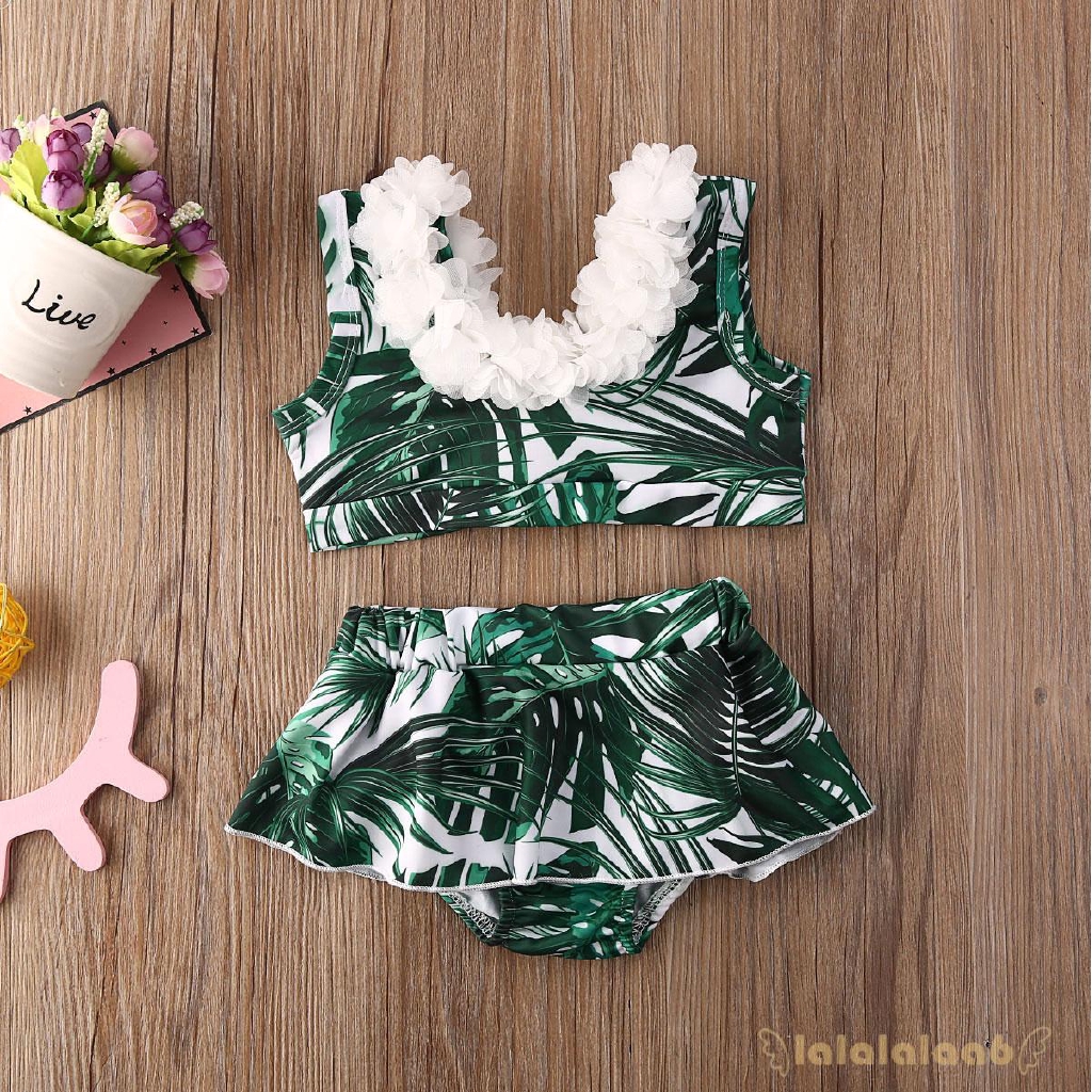 Bộ Bikini 2 Mảnh In Hoa Lá 3d Cho Bé Gái