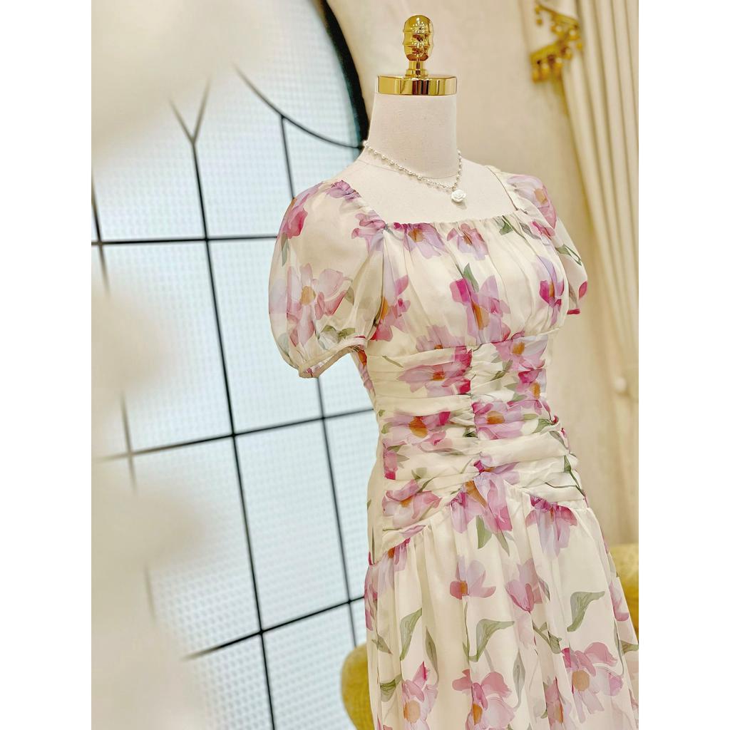 Váy hoa cổ vuông nhún eo tay bồng Yv179 YAME