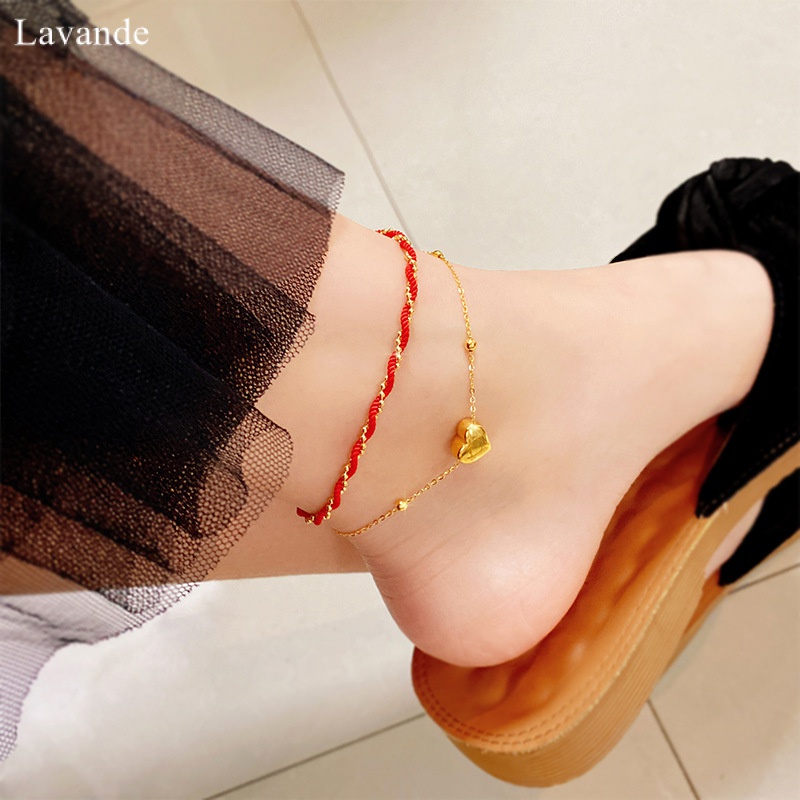 Lắc Chân Bằng Thép Titan Mạ Vàng 18K Hình Trái Tim Màu Sắc Phong Cách Mori Đơn Giản Không Phai ILA4