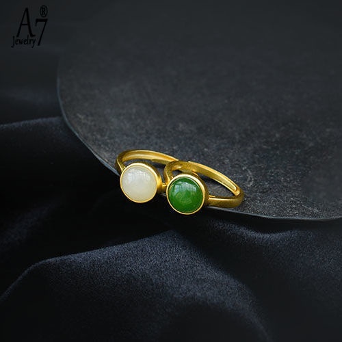 Nhẫn Bạc 925 Đính Ngọc Bích Trắng Xinh Xắn Có Thể Điều Chỉnh Kích Cỡ A7 S925