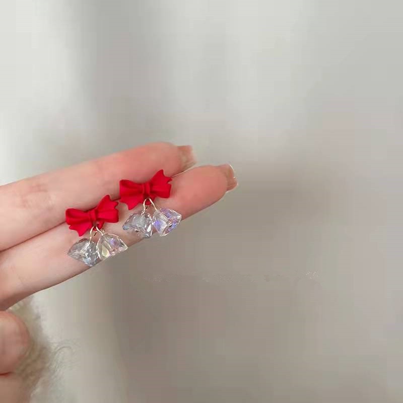 Khuyên Tai Bạc 925 Hình Nơ Đỏ Đính Đá Pha Lê Giáng Sinh Năm Mới Chất Lượng Cao Bán Sỉ