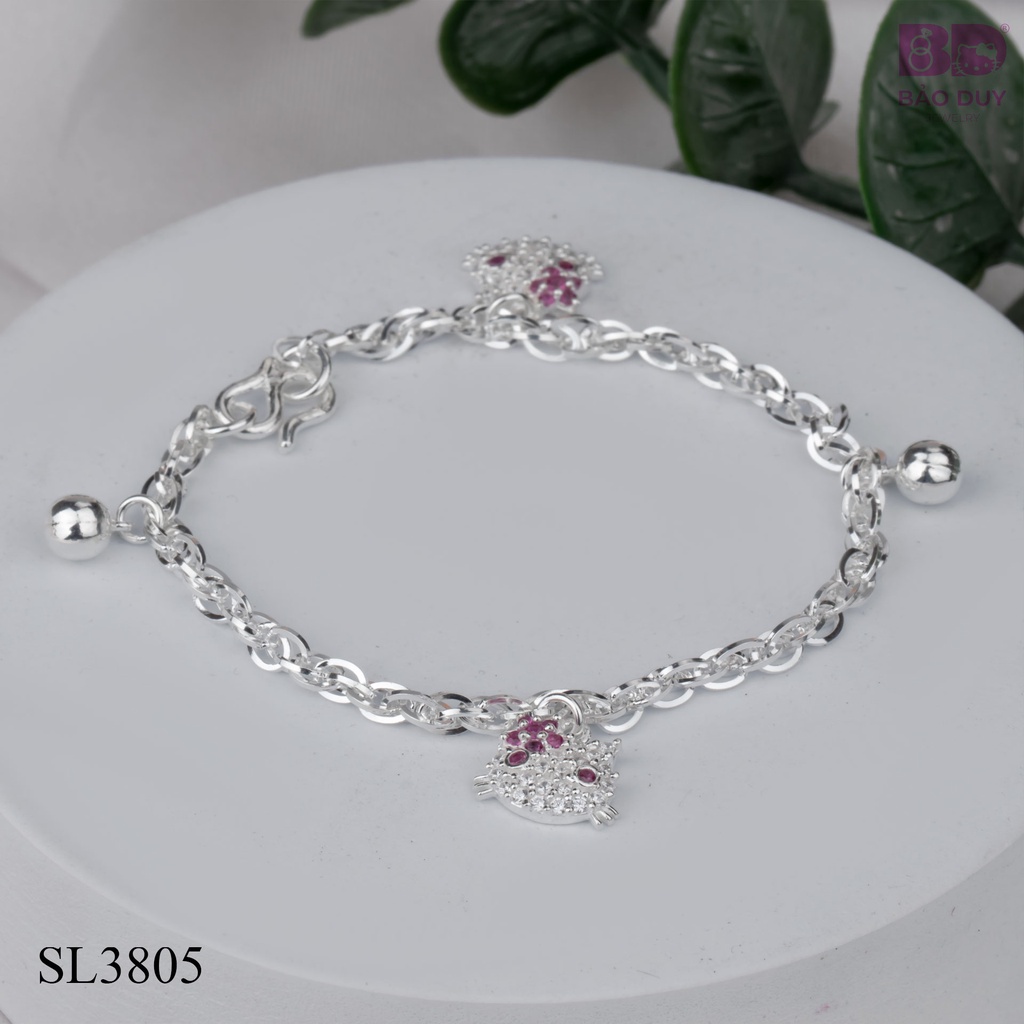 Lắc tay bạc bé gái charm mèo đính đá Bảo Duy Jewelry - SL3805