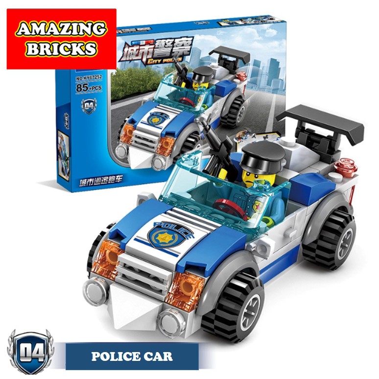 Đồ chơi lắp ráp xe cảnh tải cảnh sát màu xanh - Xe cảnh sát Kazi 67252 gồm 4 trong 1 - Đồ chơi xếp hình trí tuệ