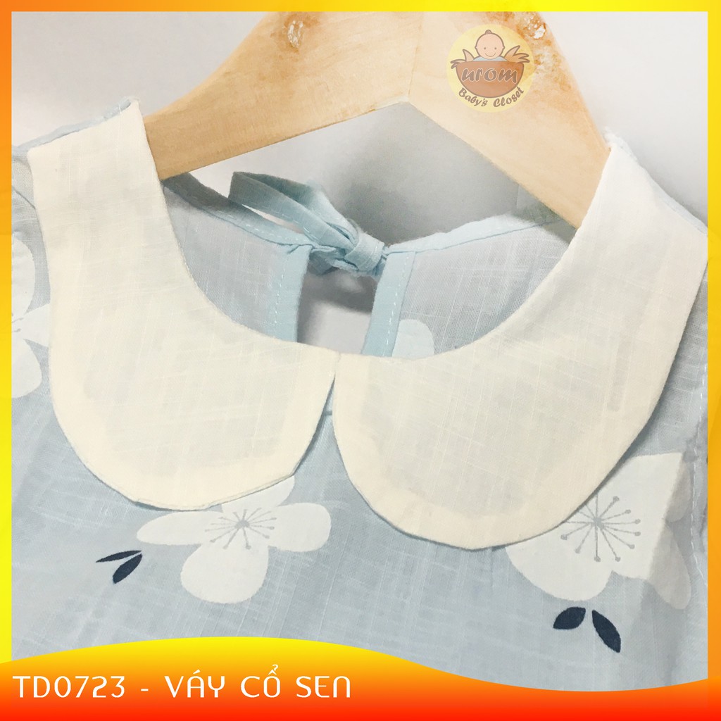 Váy đầm bé gái cổ sen vải xô gân in họa tiết hoa xinh xắn cho bé mặc nhà, đi chơi