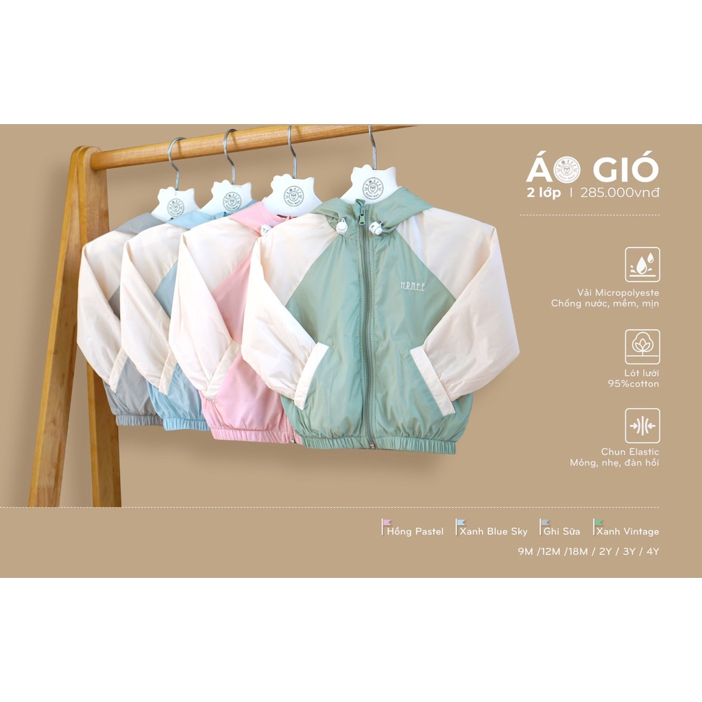 Áo gió 2 lớp cao cấp Hrnee cho bé yêu