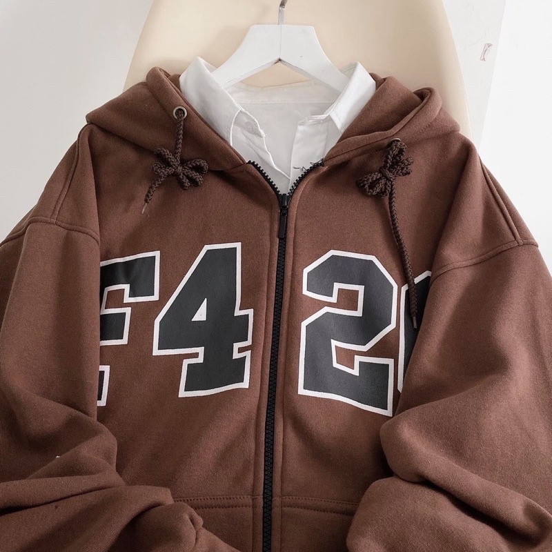 Áo Khoác Hoodie Zip Nỉ Bông F4.26 màu NÂU/XÁM/Nam nữ Unisex/FREESHIP  Áo Hoodie Dây Kéo Jaystoree