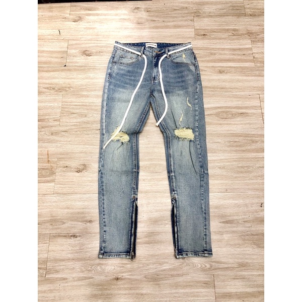 Quần jean zip rách gối Foxseventy 650ZR chất co dãn, zipper màu wash khoá ống dày dặn | WebRaoVat - webraovat.net.vn