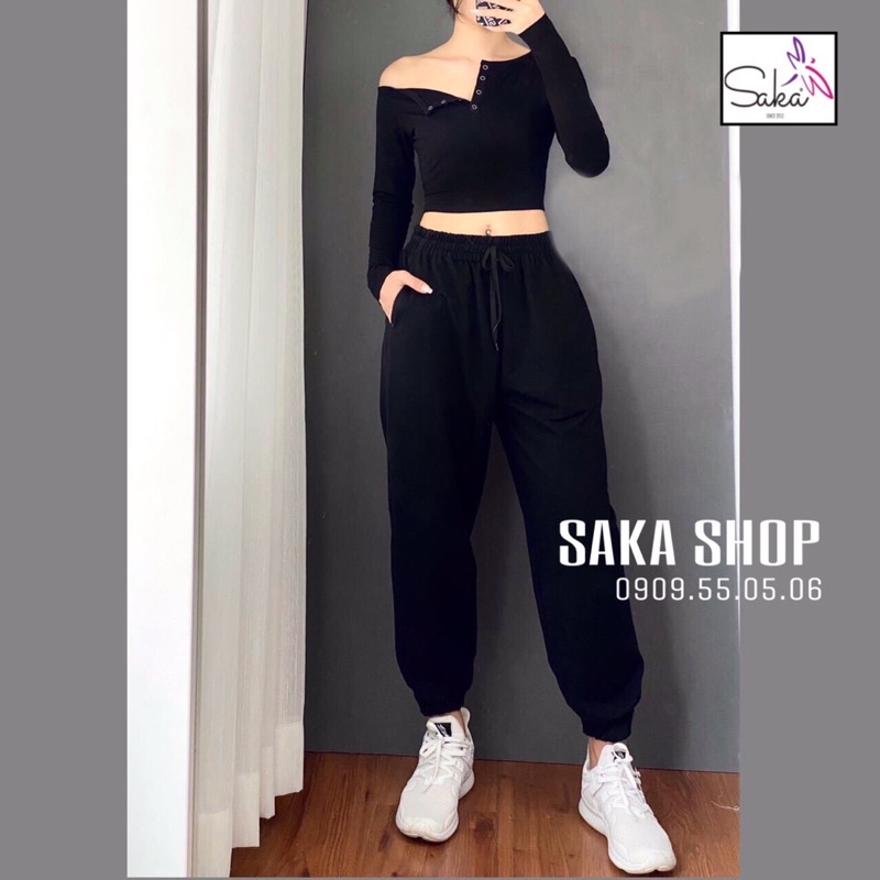 Áo croptop nữ tay dài nút sắt cotton dày