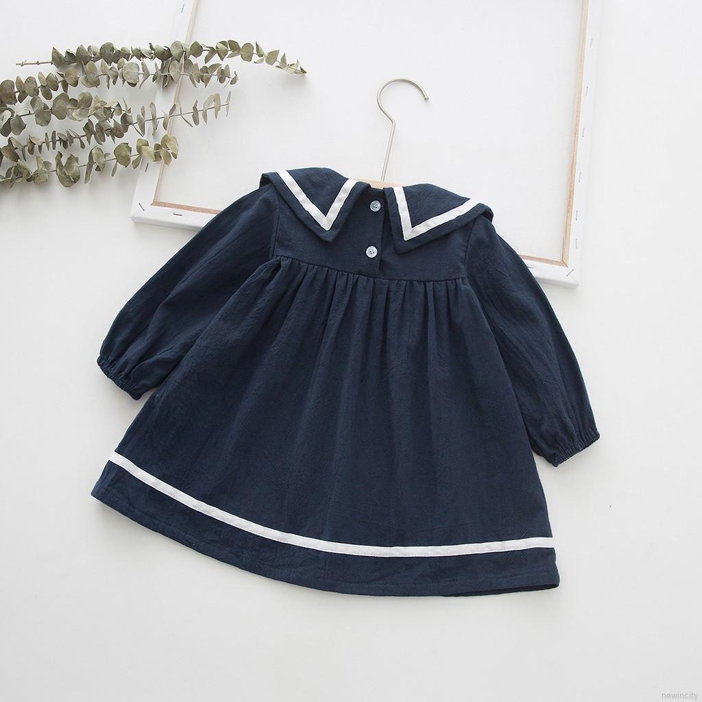 Đầm Tay Dài Màu Trơn Thiết Kế Xinh Xắn Cho Bé Gái