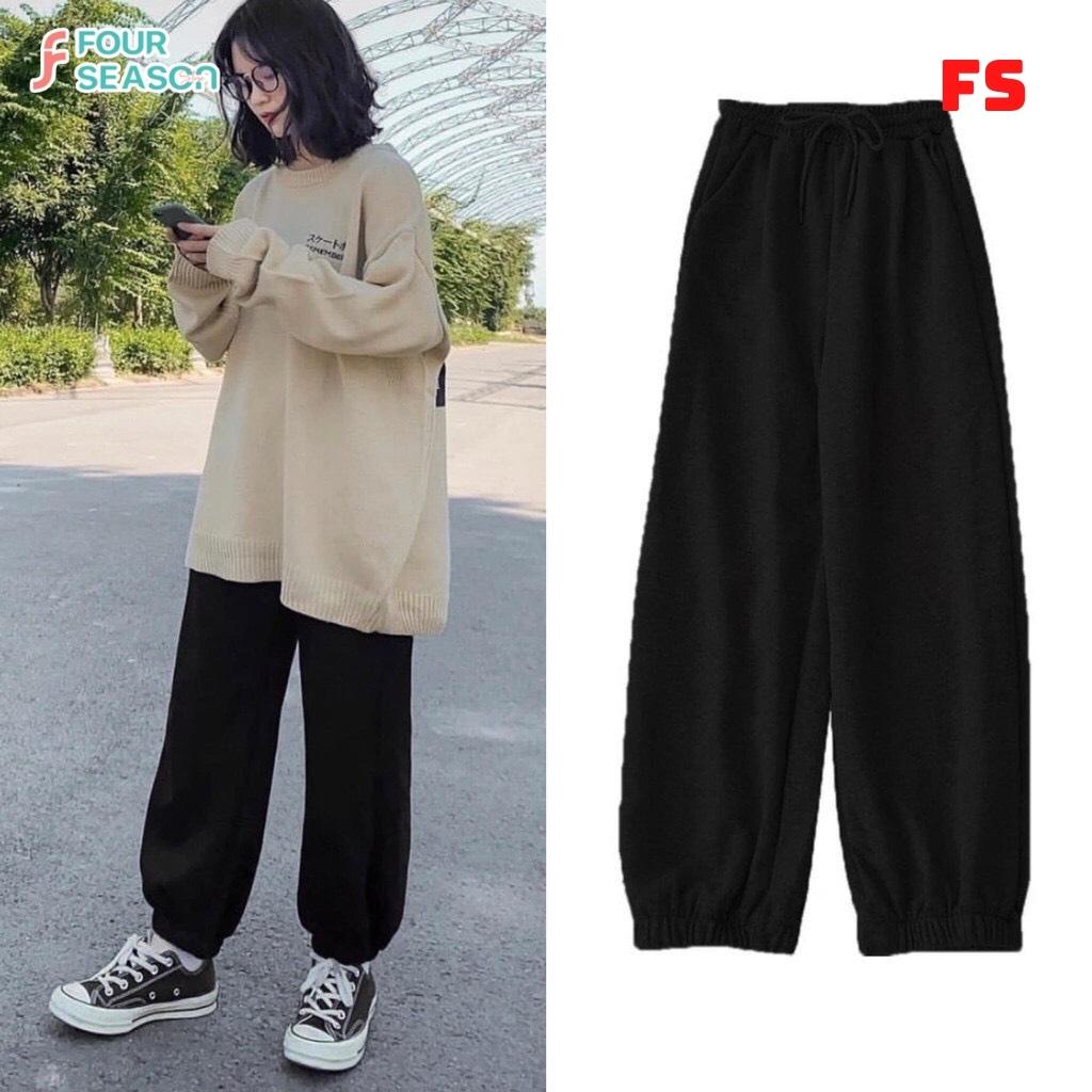 Quần jogger nỉ ulzzang unisex BN01 4S ống boom basic thun trơn cạp chun dáng rộng rẻ đẹp