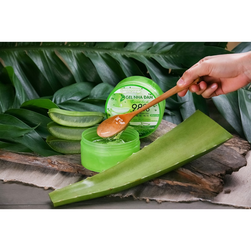 Gel nha đam Milaganics 300g Gel Aloe Vera 98% cứu tinh làn da ngày nắng