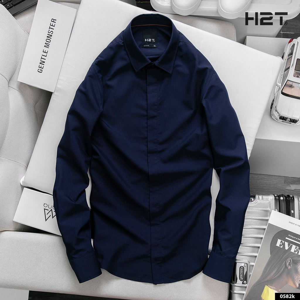 Áo sơ mi nam trơn dài tay cổ bẻ vải cotton lụa form ôm body kiểu Hàn Quốc VINTINO SMR