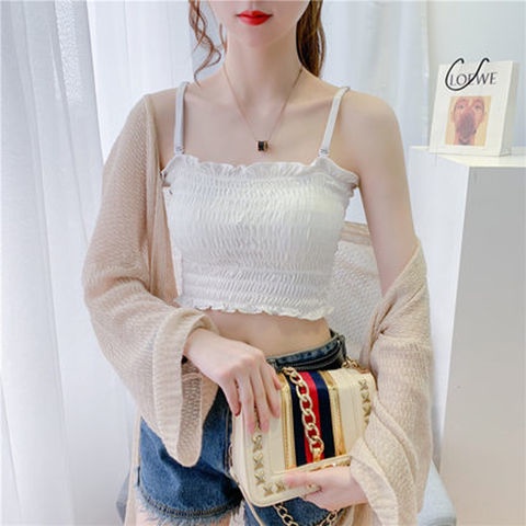 Áo Hai Dây Có Mút Đệm Ngực Dáng Ngắn Ôm Dáng Gợi Cảm Thời Trang Mùa Hè Cho Nữ