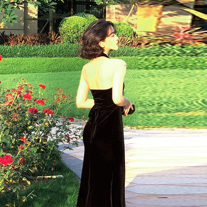 Đầm Đuôi Cá 22Ww F &amp; X Chất Nhung Phong Cách Pháp Cổ Điển Thời Trang Mùa Hè 2022 Quyến Rũ Cho Nữ