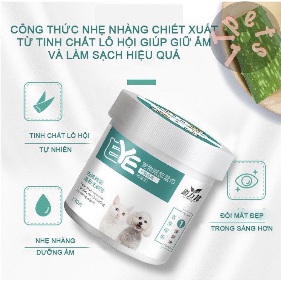 Khăn ướt lau mắt và tai ố bẩn cho chó mèo từ cây Lô Hội - hộp 130 chiếc Thị Trấn Thú Cưng