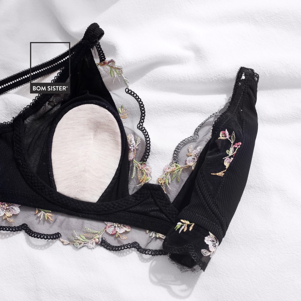 Áo lót không mút thun lạnh viền ren hoa không gọng thoải mái BOM SISTER A6776