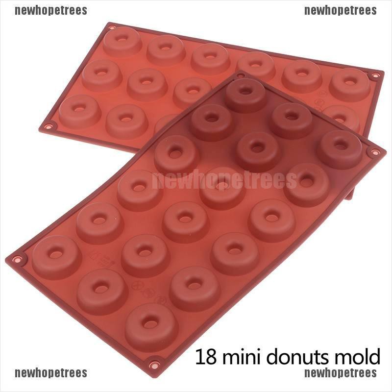 Khuôn silicone 18 ngăn tạo hình bánh donut mini xinh xắn dùng trang trí bánh quy