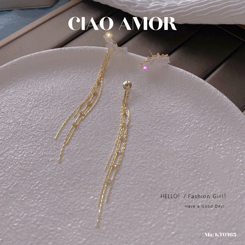 Khuyên tai nữ, Bông tai nữ ngôi sao Bling dài sang trọng Trang sức Ciao Amor - KT0463