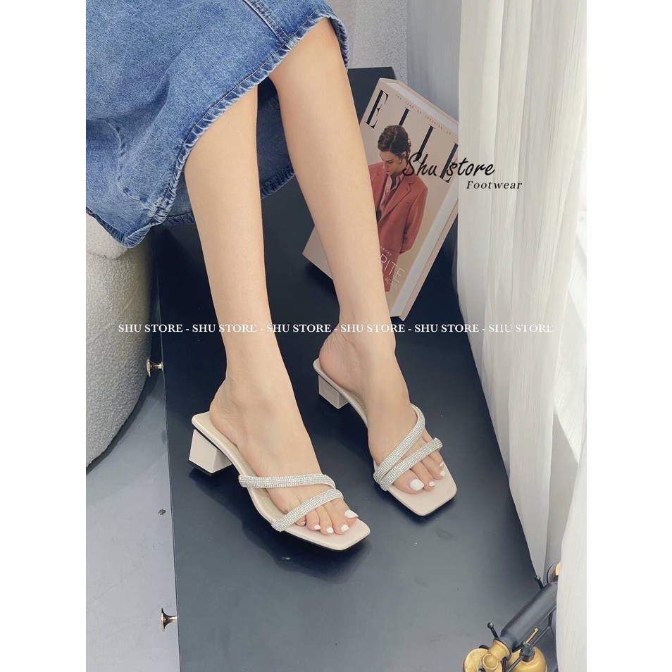 GUỐC MŨI VUÔNG 2 QUAI XÉO KIỂU MỚI ĐÍNH FULL ĐÁ SHU STORE - GUỐC NỮ THỜI TRANG SANG TRỌNG