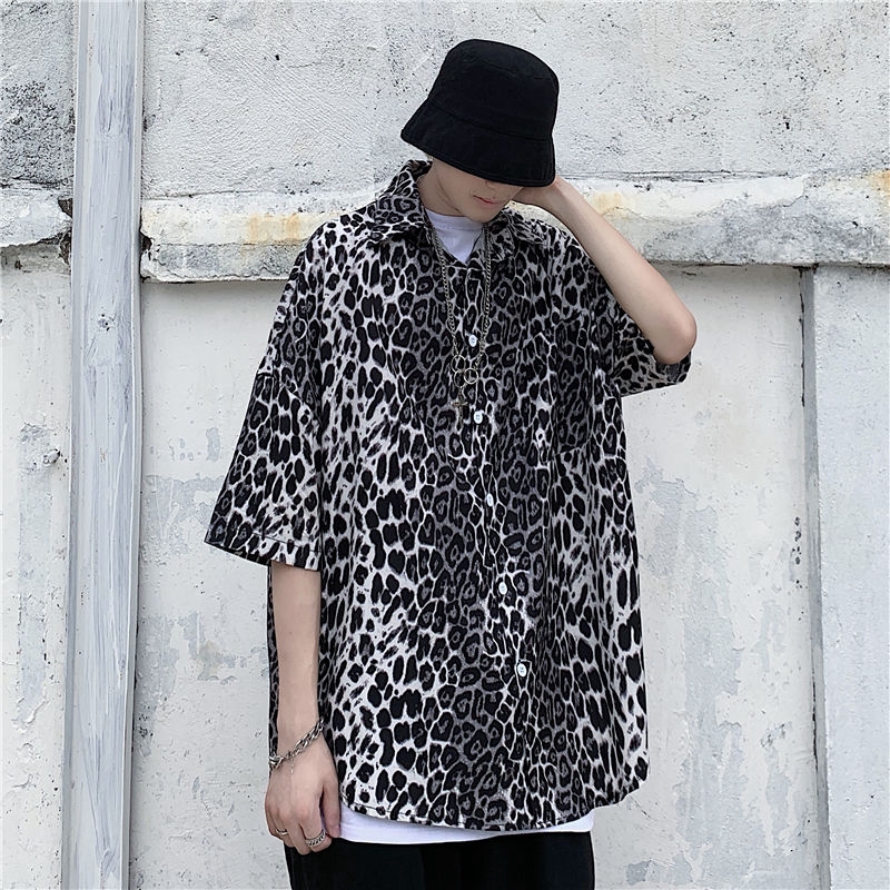 Áo Sơ Mi Tay Ngắn Dáng Rộng Hoa Văn Họa Tiết Da Báo Cá Tính | BigBuy360 - bigbuy360.vn