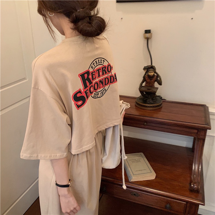 IELGY   Đầm Tay Ngắn Cổ Tròn Eo Cao Xẻ Tà Phong Cách Hàn Quốc Thời Trang Cho Nữ