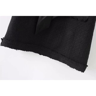 Đầm ZARA dạ thô đen nơ lụa sang chảnh