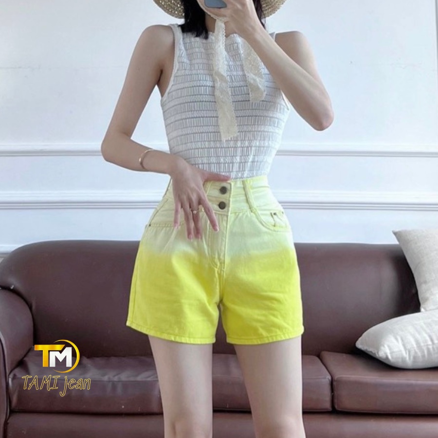 Quần short kaki wast màu, quần đùi loang chất kaki lưng cao bảng to 2 nút