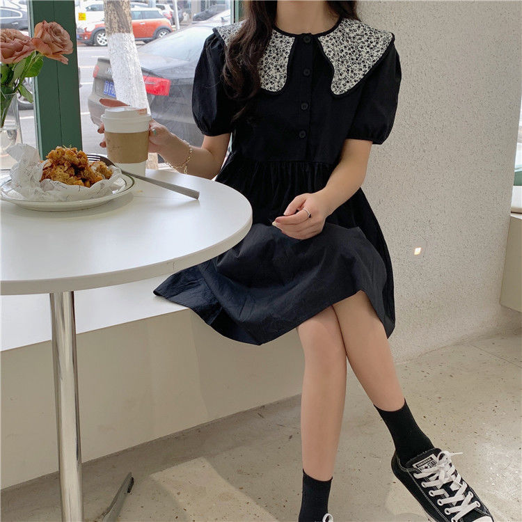 Đầm Ngắn Tay Với Thiết Kế Trơn Màu Xinh Xắn Dành Cho