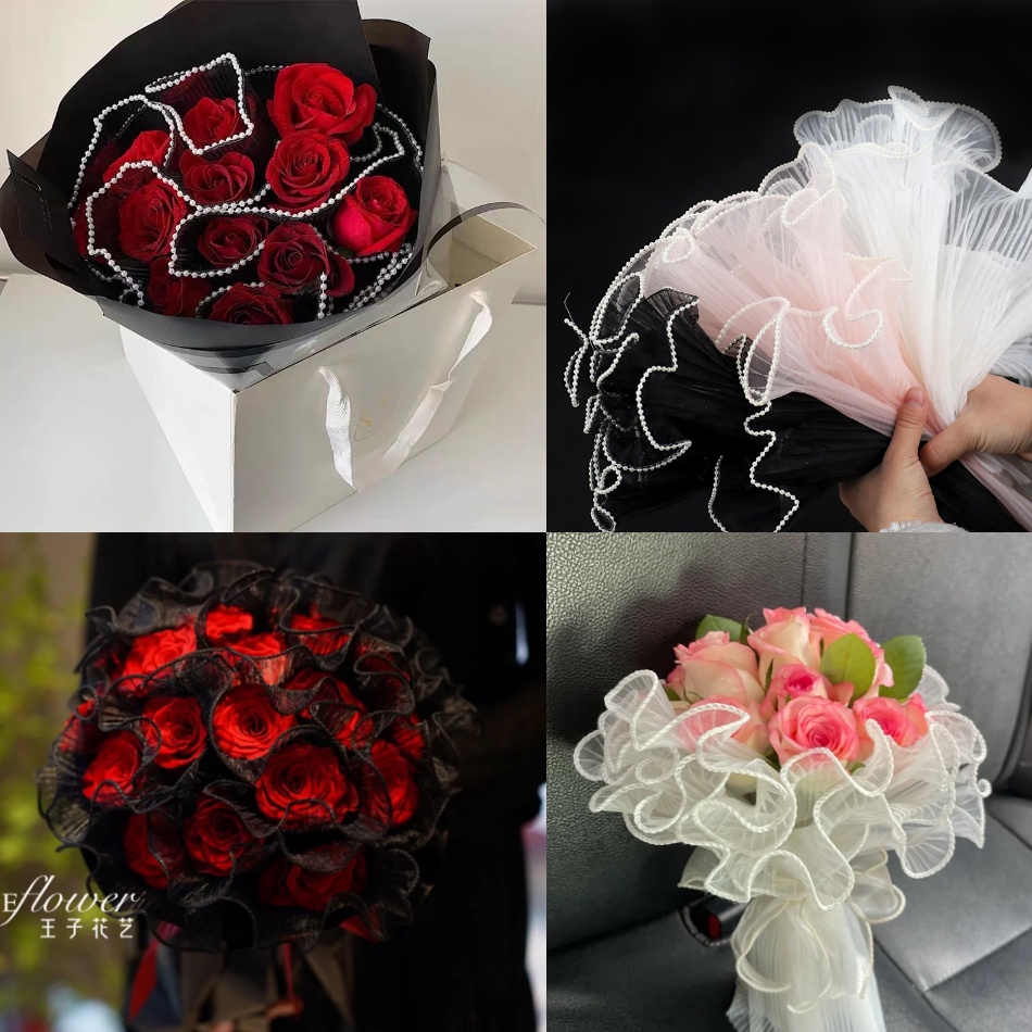 [Spot] Lưới Bọc Hoa Ngọc Trai Gợn Sóng 30cm*5 yards Trang Trí