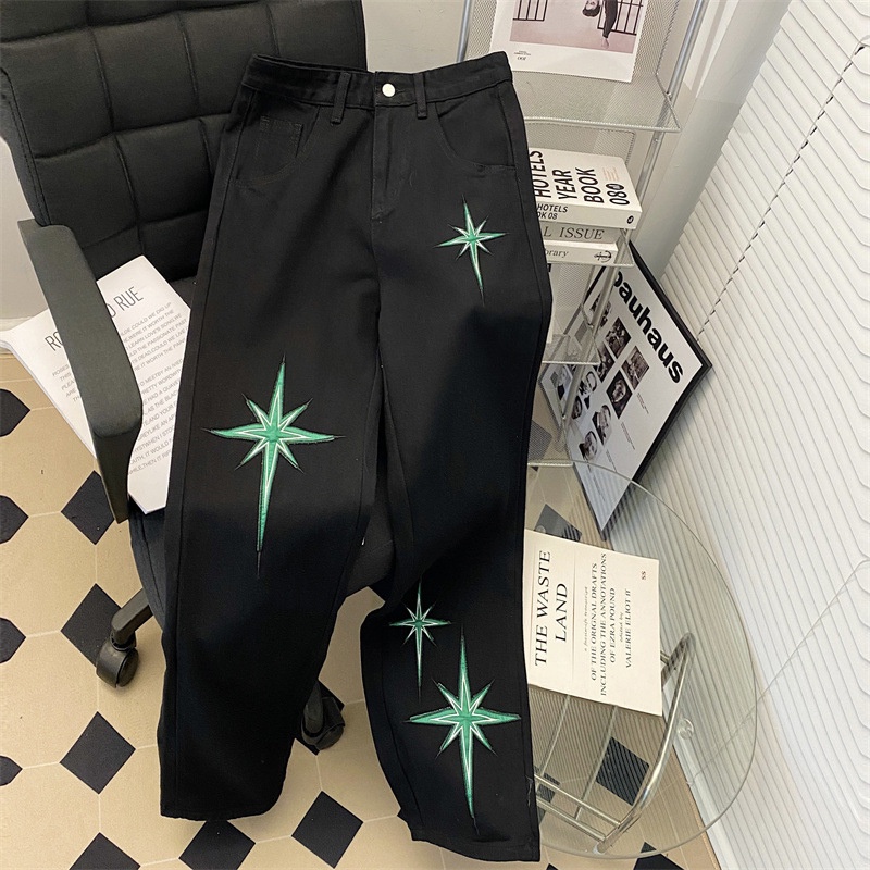 Quần jeans AOKANG cho nam ống rộng thêu chữ thời trang hồng kông