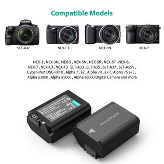 Bộ 2 pin và sạc đôi RavPower NP-FW50 cho Sony A6000, A6300, A6500, A7, A7 II, A7R, A7S... - Hàng chính hãng