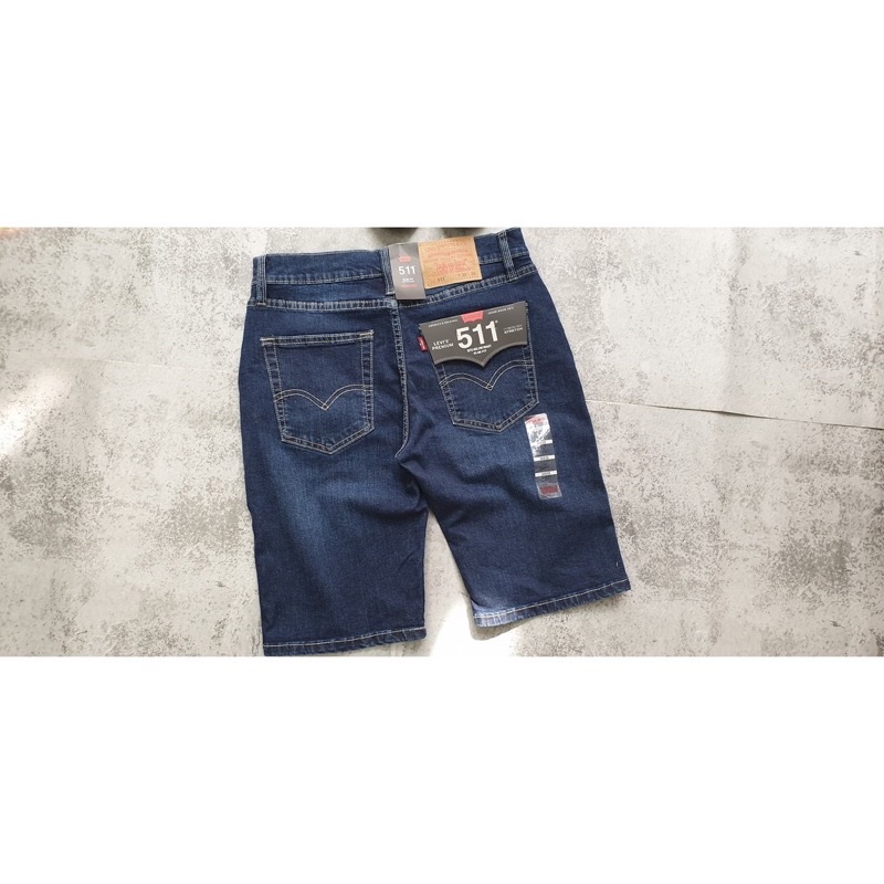 Quần jean short nam le511 màu xanh đậm ống rộng dài qua gối hàng vnxk