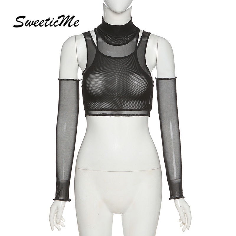 Áo Lưới Mỏng Cổ Cao Trong Suốt Kiểu Dáng Mới Dành Cho Nữ