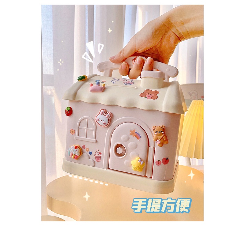 Két sắt mini, ống heo hình ngôi nhà ( kèm sticker 3D) dễ thương cho bé - đồ chơi thông minh Bi House