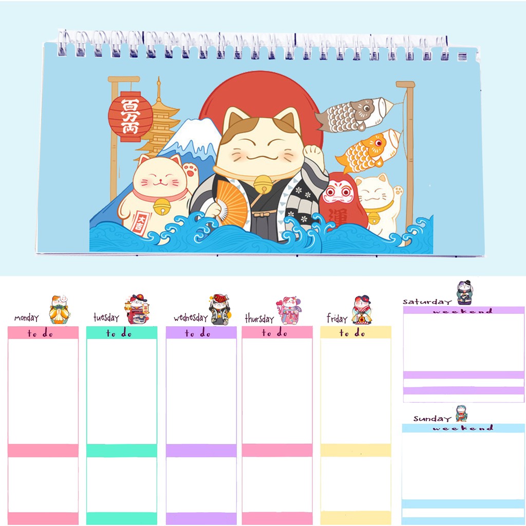 Sổ kế hoạch tuần mèo kitty WPI33 maneki neko hoạt hình Weekly Planner 52 trang thần tượng idol
